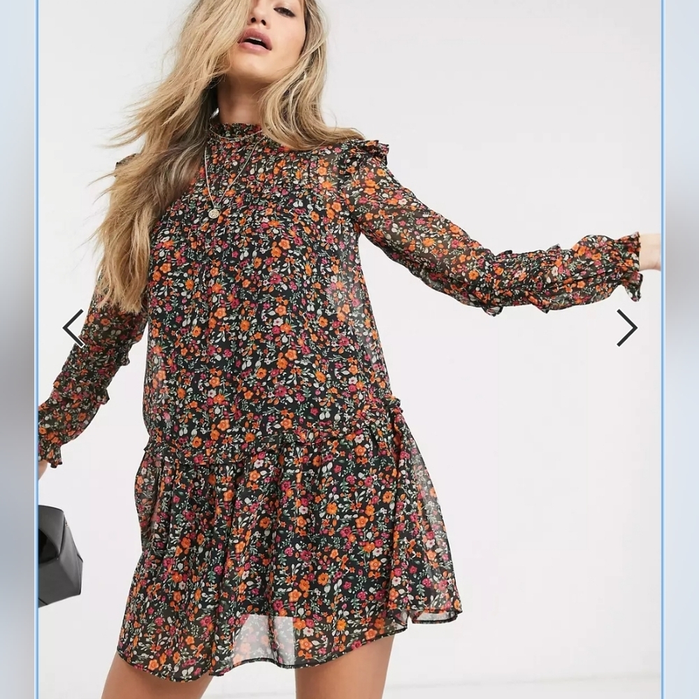 Topshop Mini Dress with pintuck detail in ditsy floral